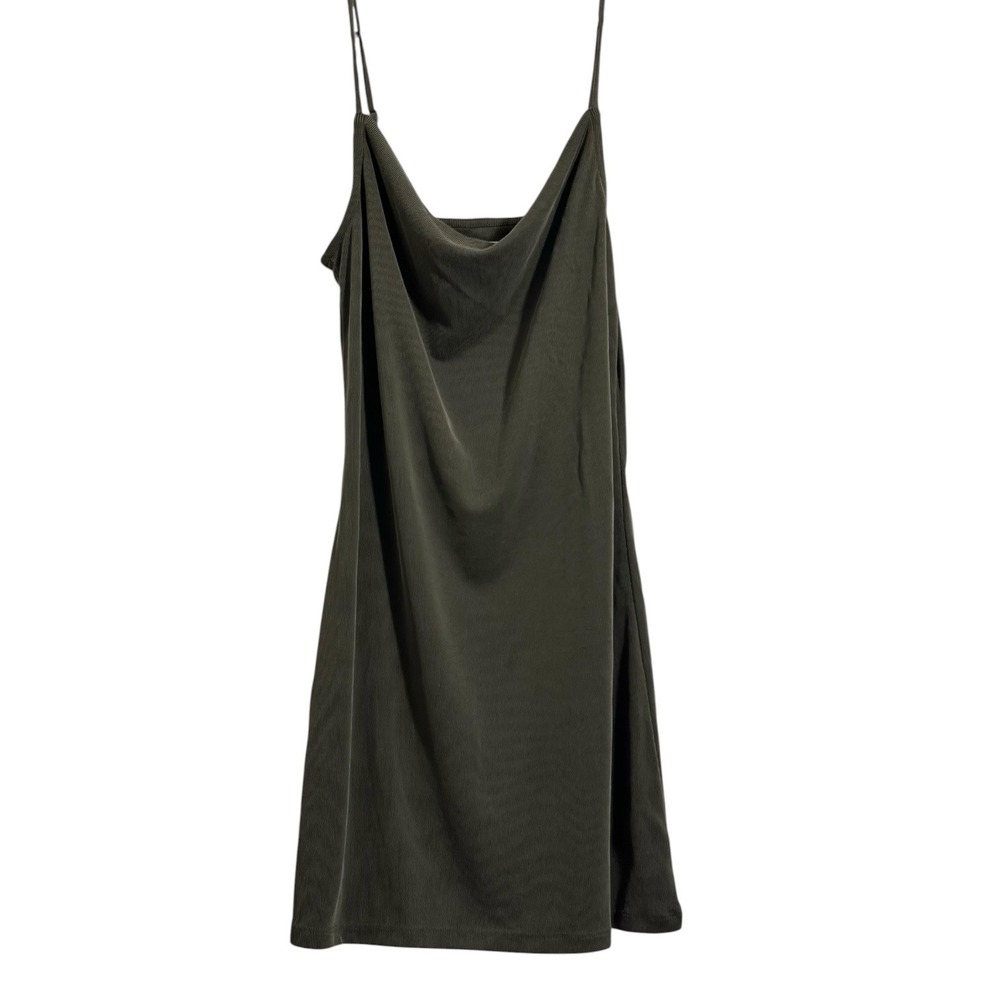 Aeropostale Solid Drapey Square-Neck Slip Dress Olive Green Ribbed Womens Size S - Picture 5 of 8